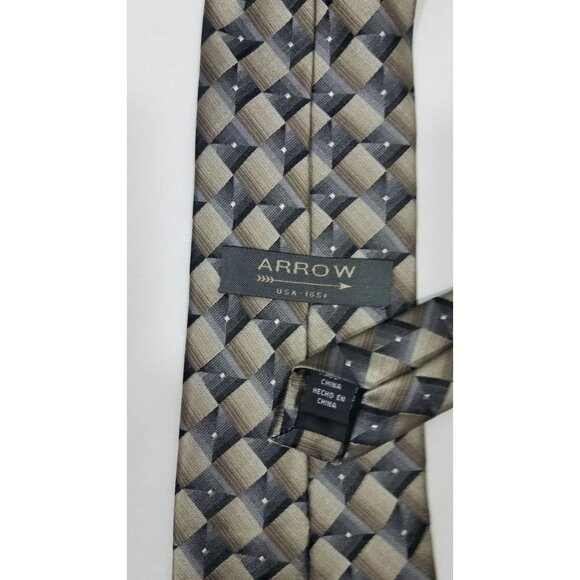 Arrow Mens Silk Necktie Diamond Geometric Brown Gray - Picture 4 of 7